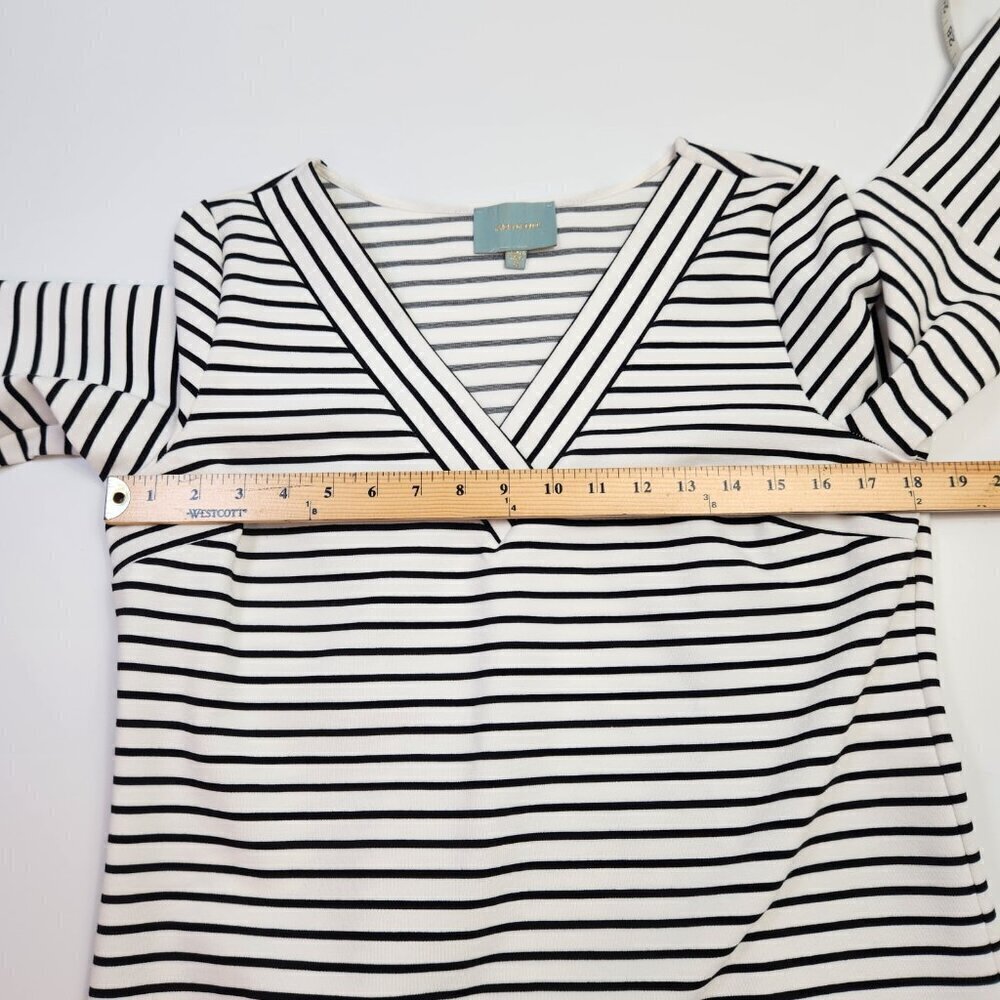 Skies Are Blue Black White Striped V Neck 3/4 Sleeve Tunic Shift Dress Women's M - Picture 11 of 12